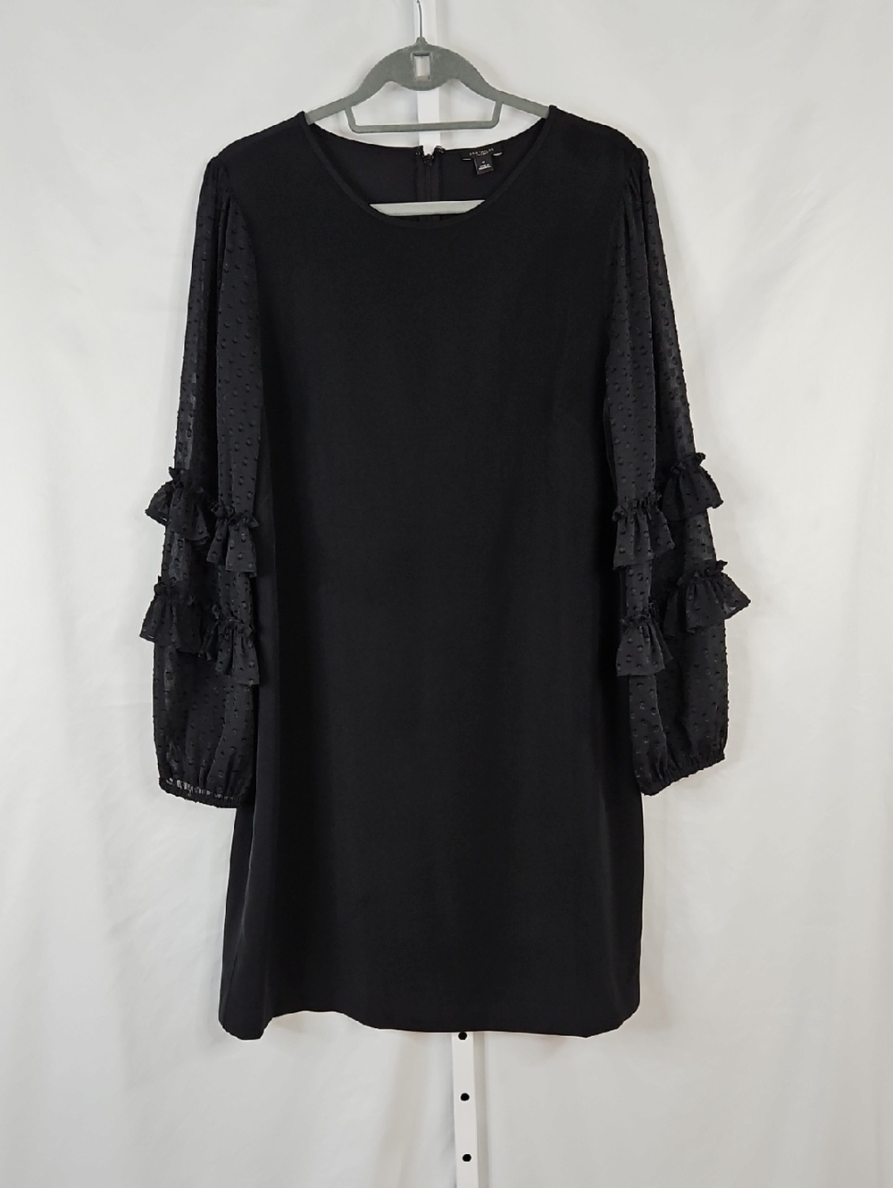 Ann Taylor Black Swiss-Dot Ruffle Sleeve Mini Dress Size 14